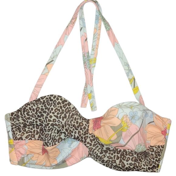 Victoria Secret Floral Leopard RIO TWIST BANDEAU HALTER PUSH UP SWIM TOP 34DD - Picture 4 of 10